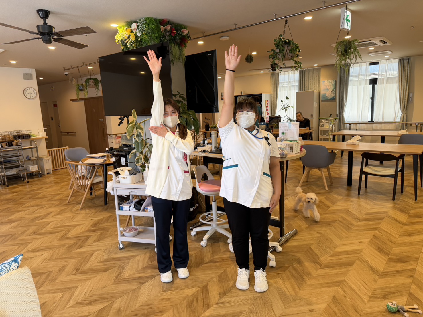 3SMILEの現場:スタッフと利用者の体操の様子